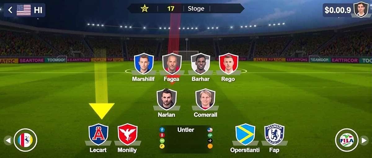 Goa Football Gladiator team tactics screen showing regional playing styles